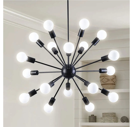 Black Chandelier for Dining Room 18 Lights Adjustable Modern Sputnik Chandeliers Hanging Vintage Industrial Ceiling Lighting Fixtures for Kitchen Island Hallway Bedroomm