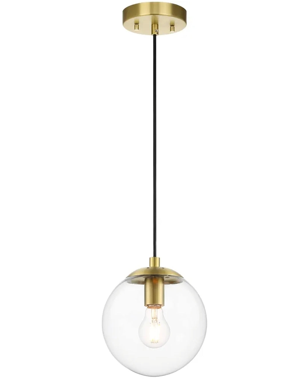 XiNBEi Lighting Globe Pendant Light, Modern Brass Kitchen Island Pendant Lighting with Clear Glass