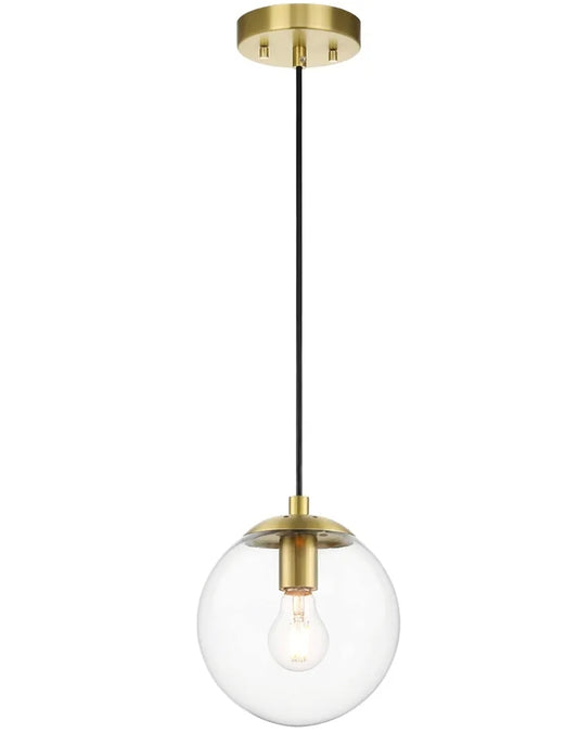 XiNBEi Lighting Globe Pendant Light, Modern Brass Kitchen Island Pendant Lighting with Clear Glass