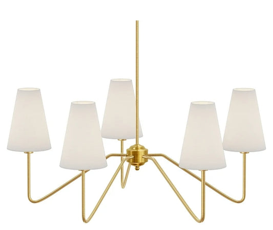 Electro bp 30" Dia 5-Arm Classic Chandeliers Polished Gold with White Linen Shades,Ceiling Light Fixture for Dining Room,Living Room,Entryway,E12,200W