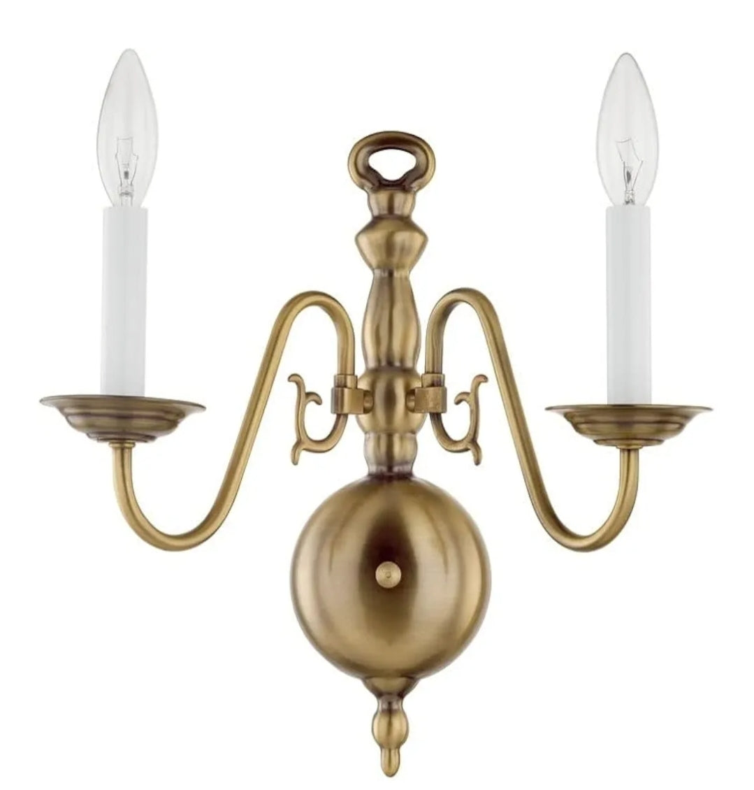 Livex Lighting 5002-02 Williamsburg 2 Light Polished Brass Wall Sconce 13"H