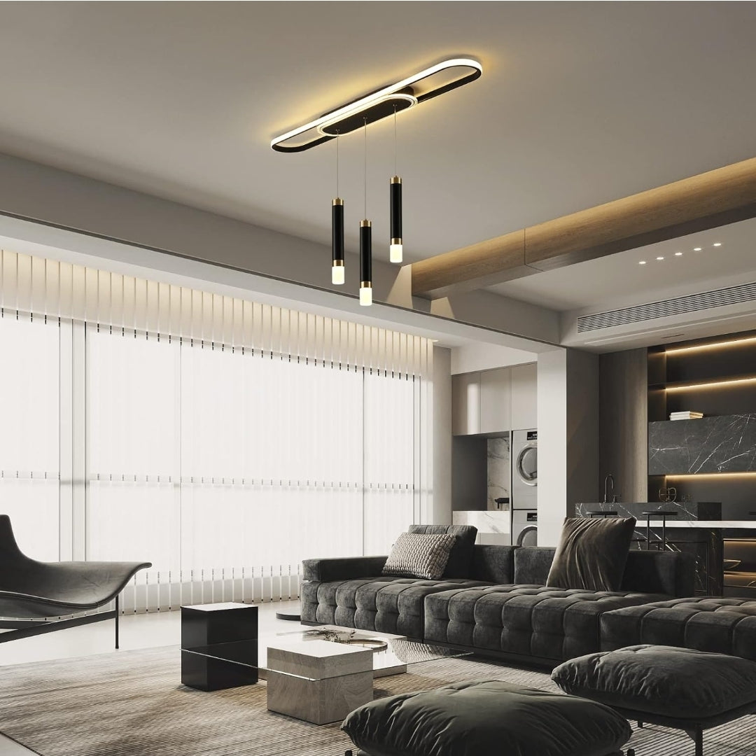 Jaycomey Modern LED Chandelier, Dimmable Acrylic 3-Light Modern Ceiling Pendant Lighting with Remote, Indoor Dining Light Fixture for Kitchen Island Living Room Restaurant Office (62W, Black)