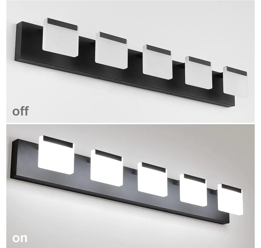 Ralbay LED Modern Bathroom Vanity Light - 5 Light Acrylic Matte Black Vanity Lighting Fixture