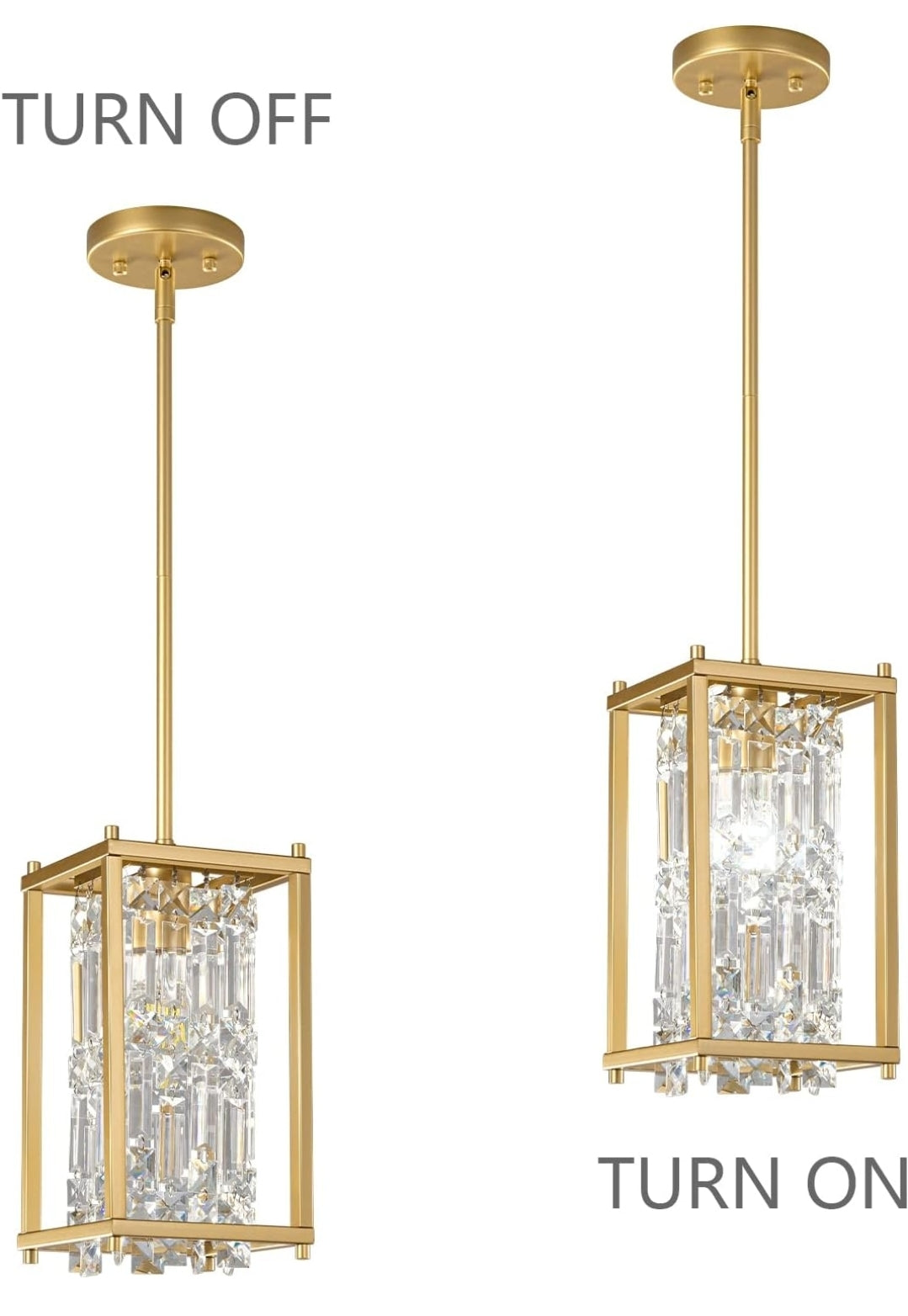 LMQNINE Dining Room Light Fixture Semi Flush Mount Ceiling Light, Industrial Farmhouse Chandelier Gold Metal Crystal Pendant Light for Hallway Balcony Kitchen Island (Square 1-Light)