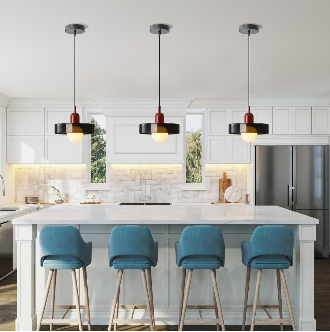Yunnix Pendant Lights Stained Glass Hanging Light Fixture for Kitchen Dining Room Mid Century Modern Light Living Room Light Fixture Green and Wine