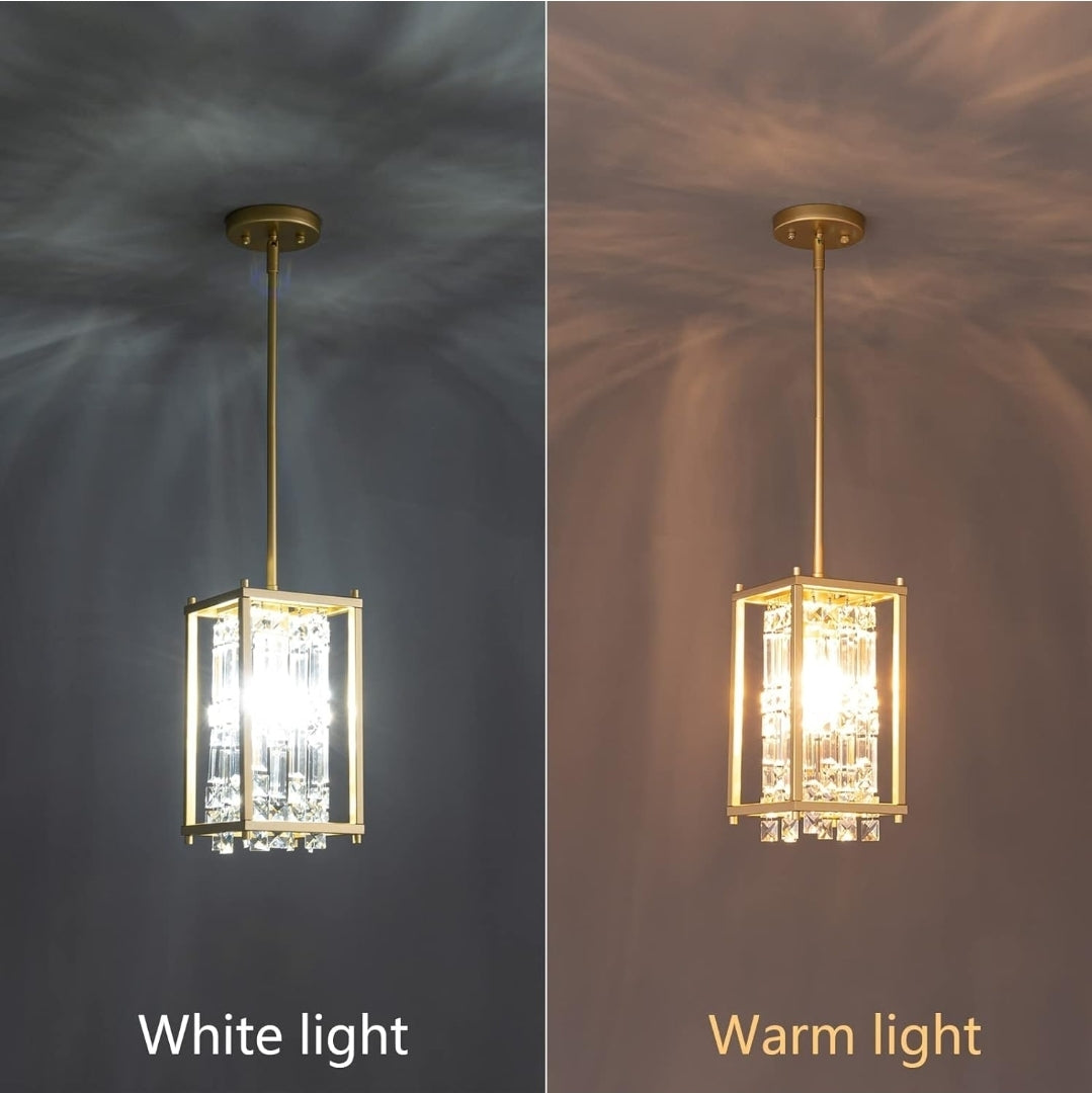 LMQNINE Dining Room Light Fixture Semi Flush Mount Ceiling Light, Industrial Farmhouse Chandelier Gold Metal Crystal Pendant Light for Hallway Balcony Kitchen Island (Square 1-Light)