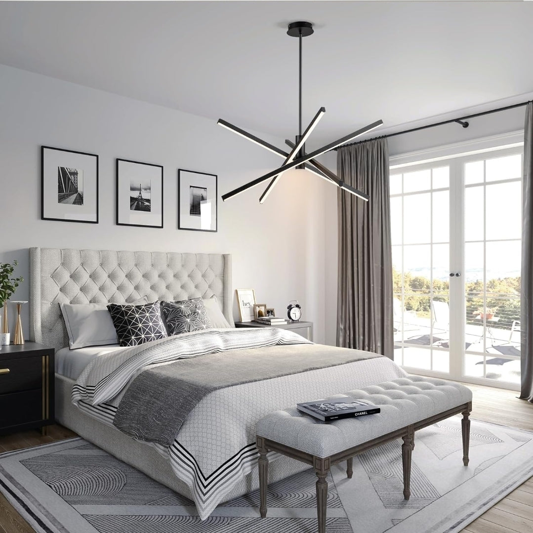 Y'INSP Modern Sputnik Chandeliers LED Linear Chandelier Light Black Pendant Light for Dining Room Kitchen Island Bedroom Living Room LED Embedded Pendant Lighting Fixture