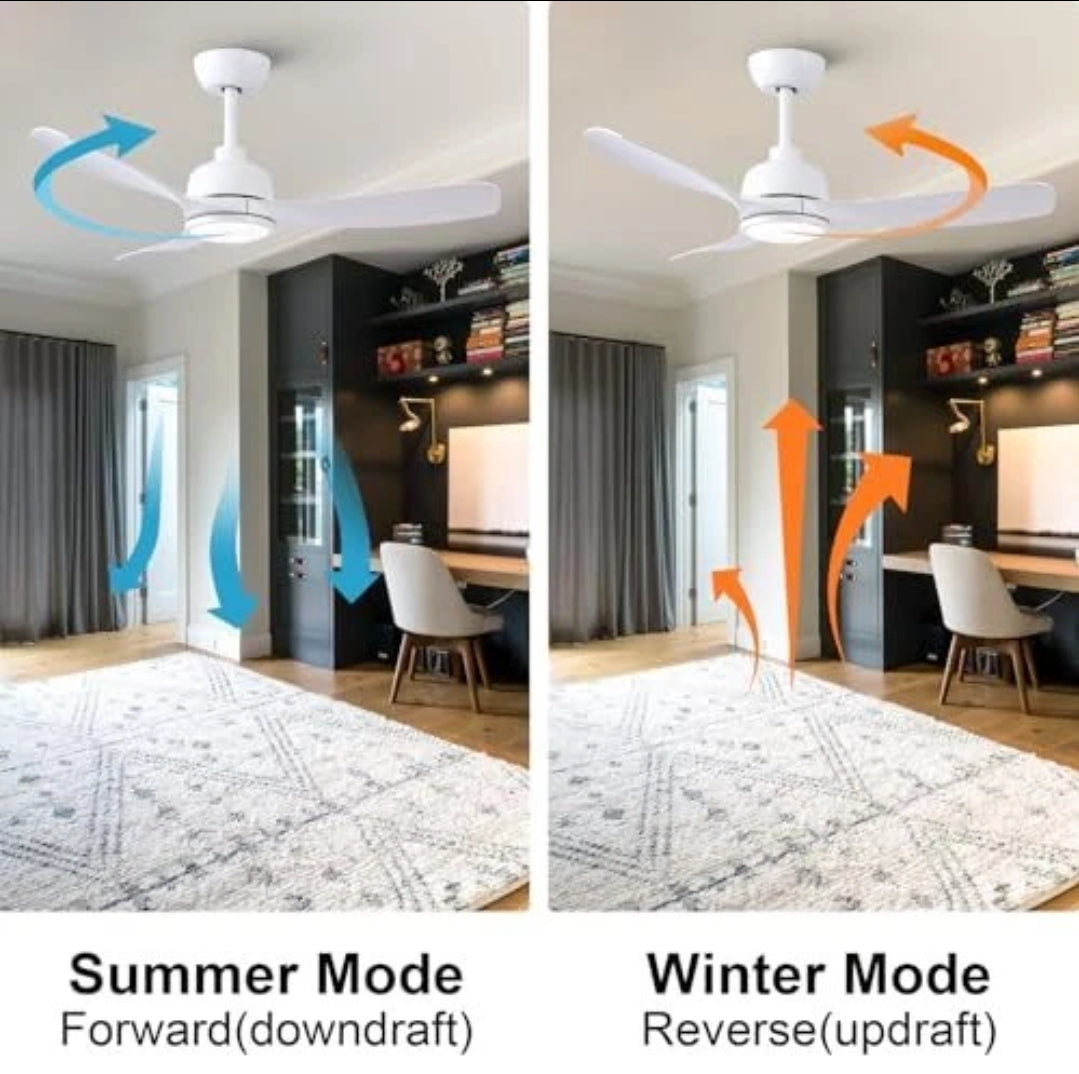 42-Inch White Ceiling Fan with Light - Remote Control, 3 Color Changing, Dimmable, Reverse Rotation - Quiet, 6 Speeds - Ideal for Living Room, Bedroom, Balcony