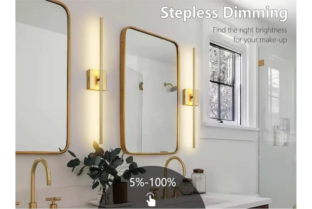 Modern Wall Sconces Set of Two, Dimmable Hardwired Wall Sconces, 350° Rotate, LED Matte Gold Wall Light Fixtures, 3000K Warm Light for Bathroom, Living Room,27.8 Inch