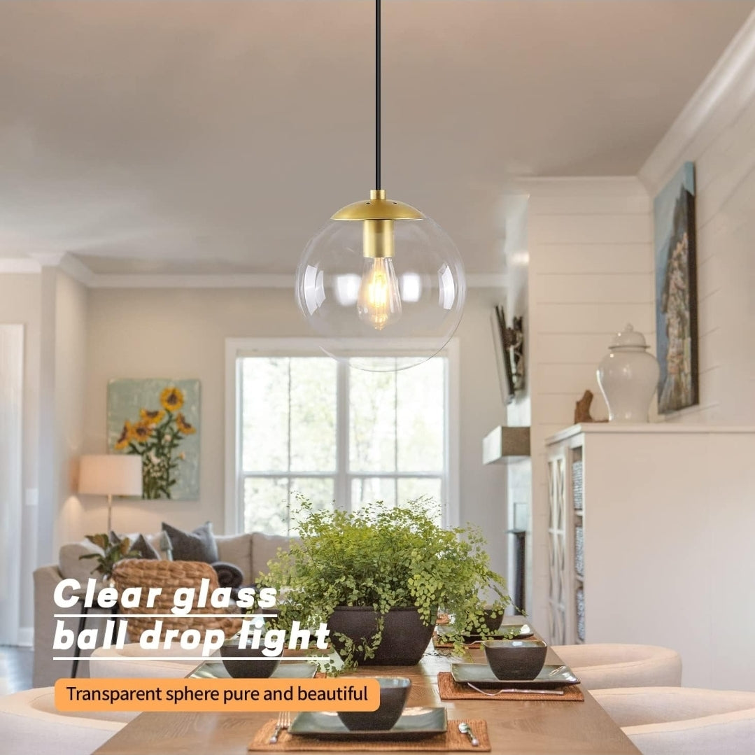 KoKo&Yukina Globe Pendant Lighting for Kitchen Island Mid Century Modern Hanging Light Fixture with Clear Globe Glass Gold Brass Hanging Ceiling Lights for Sink Bathroom Entryway