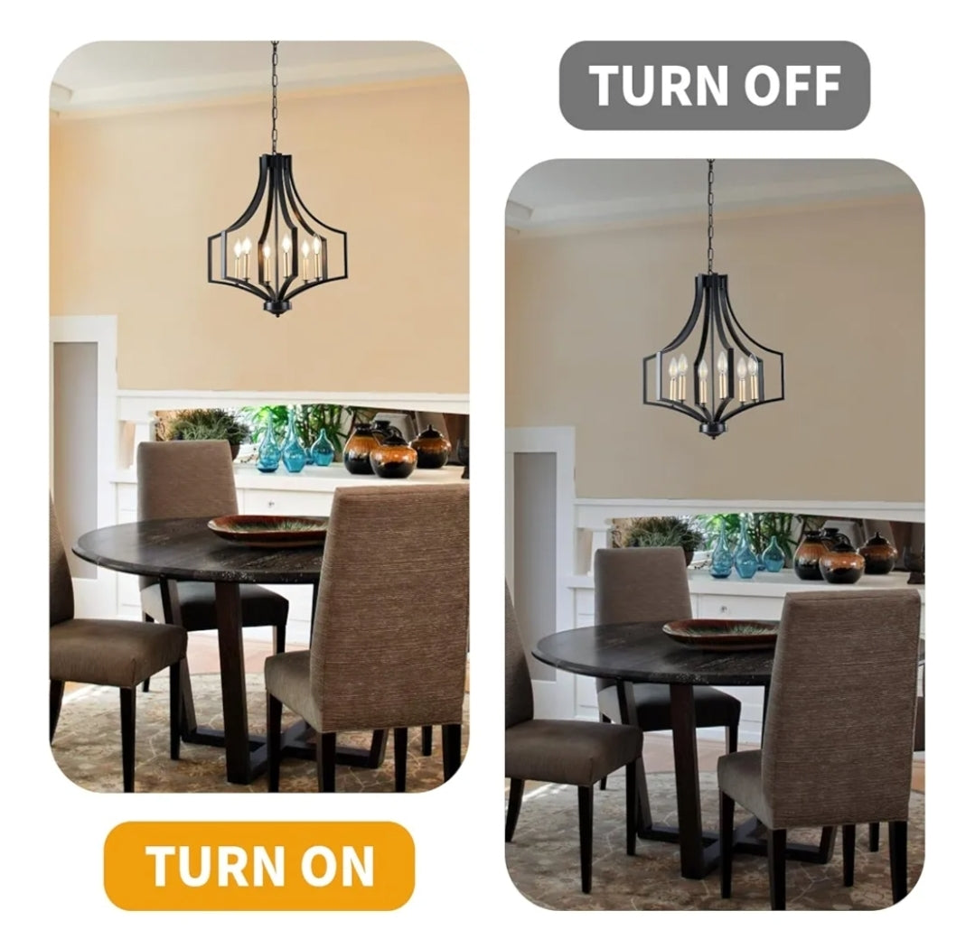 Black Chandelier Light Fixture, 6-Light Dining Room Chandelier Modern Farmhouse Black and Gold Pendant Light Fixture, Large Chandeliers for Living Room Kitchen Bedroom Foyer Entryway