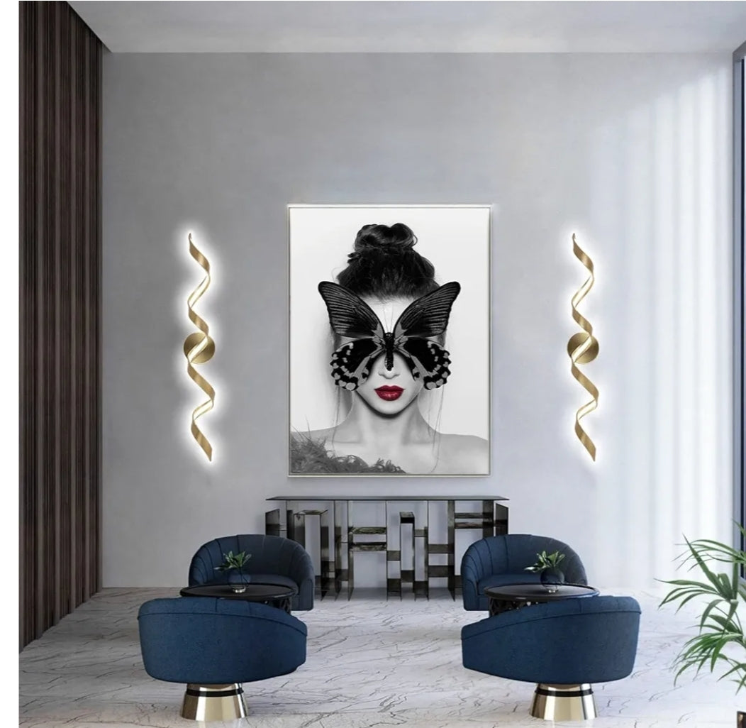 Dimmable Modern LED Bathroom Vanity Light 32 inch, 20W Spiral Design Gold Wall Light Fixtures for Bathroom, Living Room and Hallway, 6000K White Light
