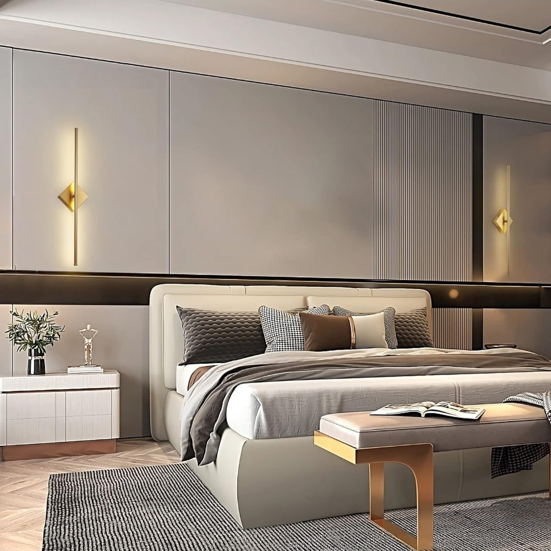 Modern Wall Sconces Set of Two, Dimmable Hardwired Wall Sconces, 350° Rotate, LED Matte Gold Wall Light Fixtures, 3000K Warm Light for Bathroom, Living Room,27.8 Inch