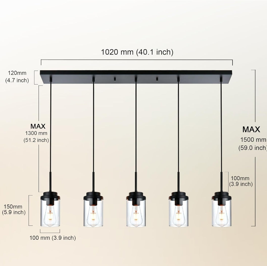 BONLICHT Farmhouse Chandelier for Dining Room, Modern Industrial Foyer Linear Pendant Light Traditional Black Kitchen Island Lighting Fixture Hanging Ceiling Lights with Clear Glass Shade