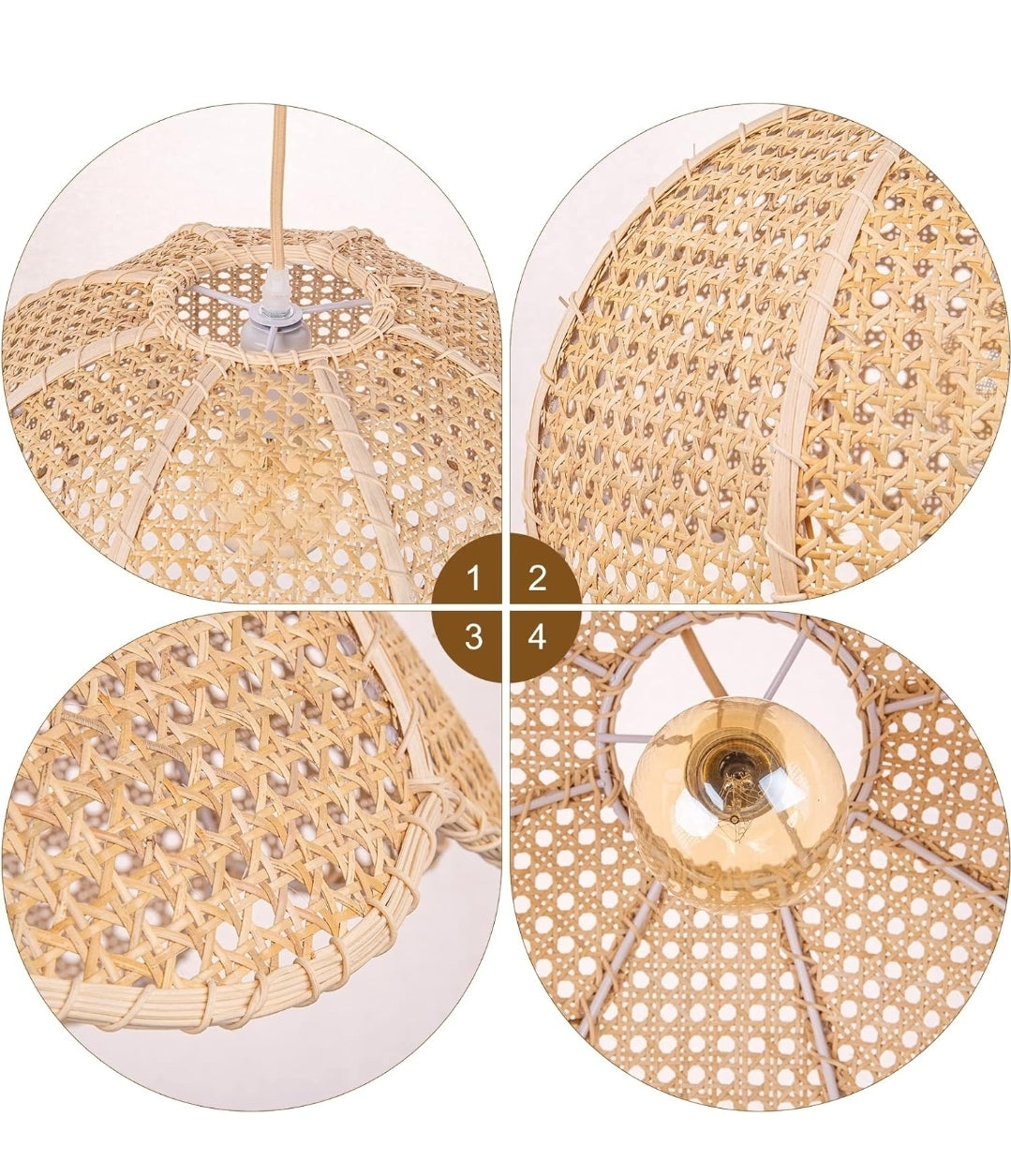 Arturesthome Rattan Woven Pendant Light, Hand-Woven Flower Shaped Ceiling Chandelier, Handmade Hanging Lamp Shade for Dining Room Bar Cafe Rustic Decor D 23.6″*12.59″
