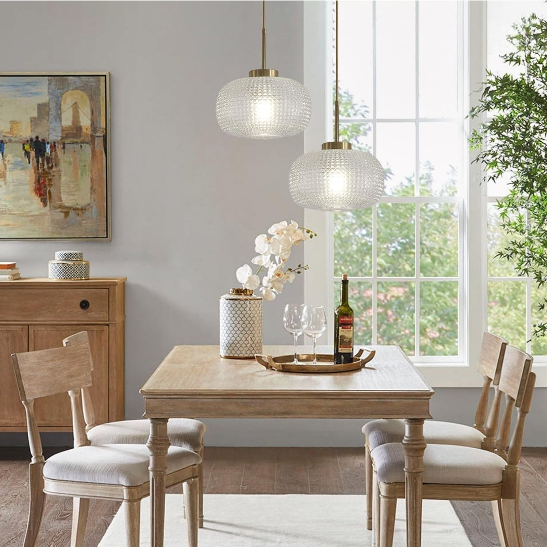 Clear Glass Pendant Lights Mid Century Modern Pendant Light Fixtures Brushed Gold Hanging Light Vintage Antique Brass Round Pendant Lighting for Bedroom Kitchen Island
