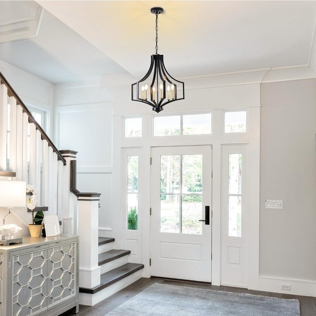 Black Chandelier Light Fixture, 6-Light Dining Room Chandelier Modern Farmhouse Black and Gold Pendant Light Fixture, Large Chandeliers for Living Room Kitchen Bedroom Foyer Entryway