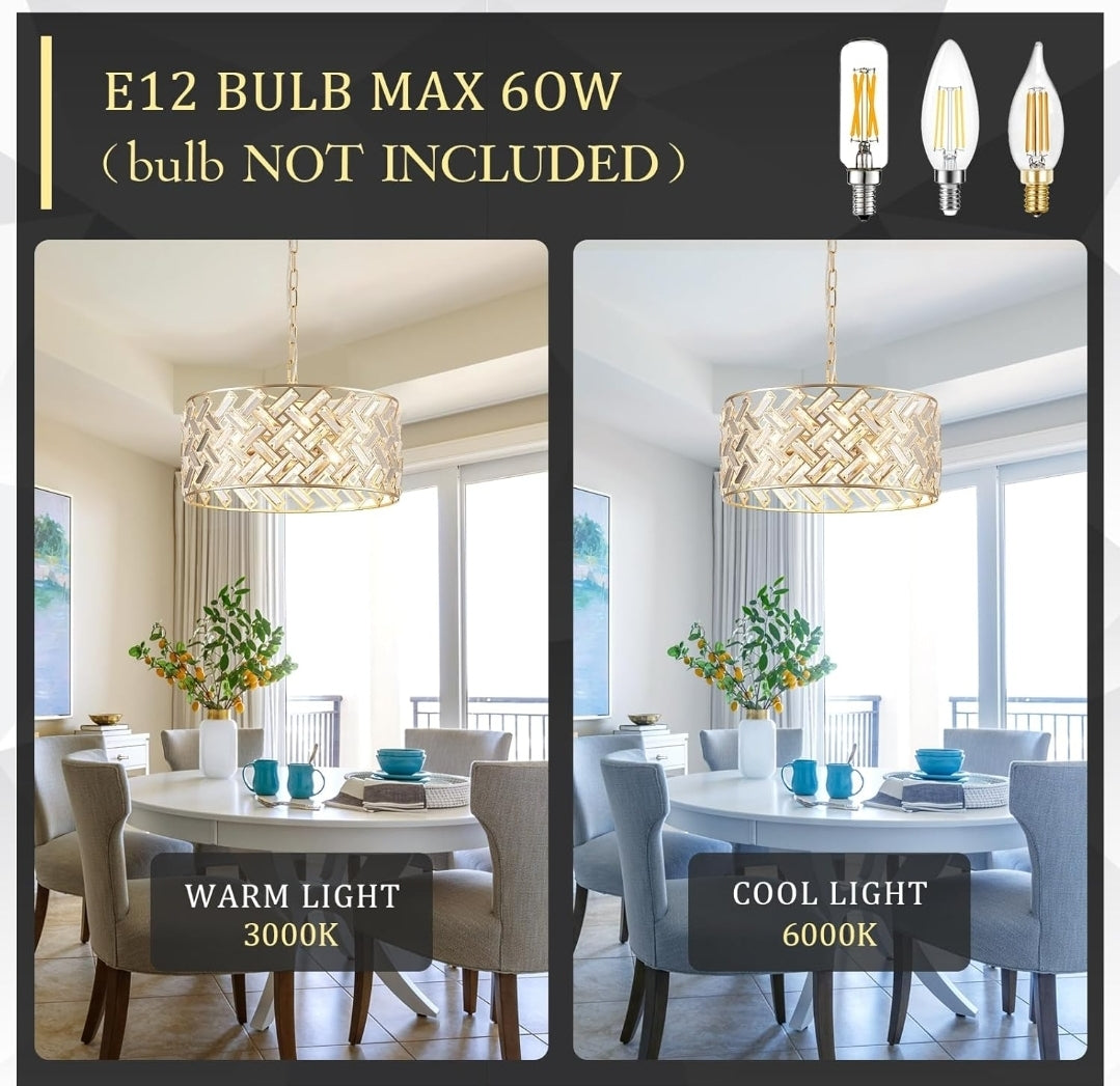 Gold Crystal Chandelier Modern 18" Round Semi Flush Mount Ceiling Light for Dining Living Room Bedroom & Foyer - Large Round Pendant Fixture