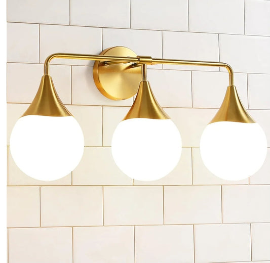 Bathroom Vanity Light Fixtures: 3-Light Mid Century Modern Bathroom Lighting Fixtures Over Mirror - Brass Gold Wall Sconce with Milky White Globe Glass for Bath Living Room