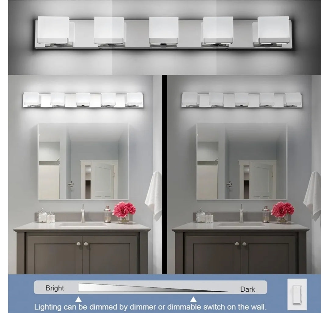 SineRise LED Modern Bathroom Vanity Light Fixtures (5-Light, 40-Inch, 5CCT), Chrome Modern Acrylic Bathroom Wall Lighting Fixtures Over Mirror (3000K/3500K/4000K/5000K/6000K)