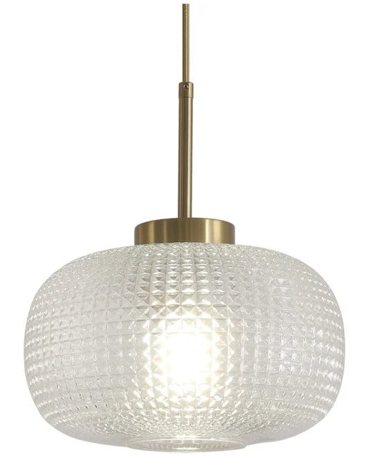Clear Glass Pendant Lights Mid Century Modern Pendant Light Fixtures Brushed Gold Hanging Light Vintage Antique Brass Round Pendant Lighting for Bedroom Kitchen Island
