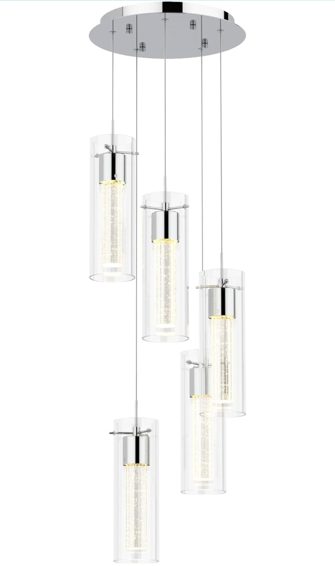 Alice 5-Light Chandelier Pendant Ceiling Light, Integrated Led and Bubble Glass, for Kitchen Island, Hallway, Entryway, Passway, Dining Room, Bedroom, Balcony Living Room