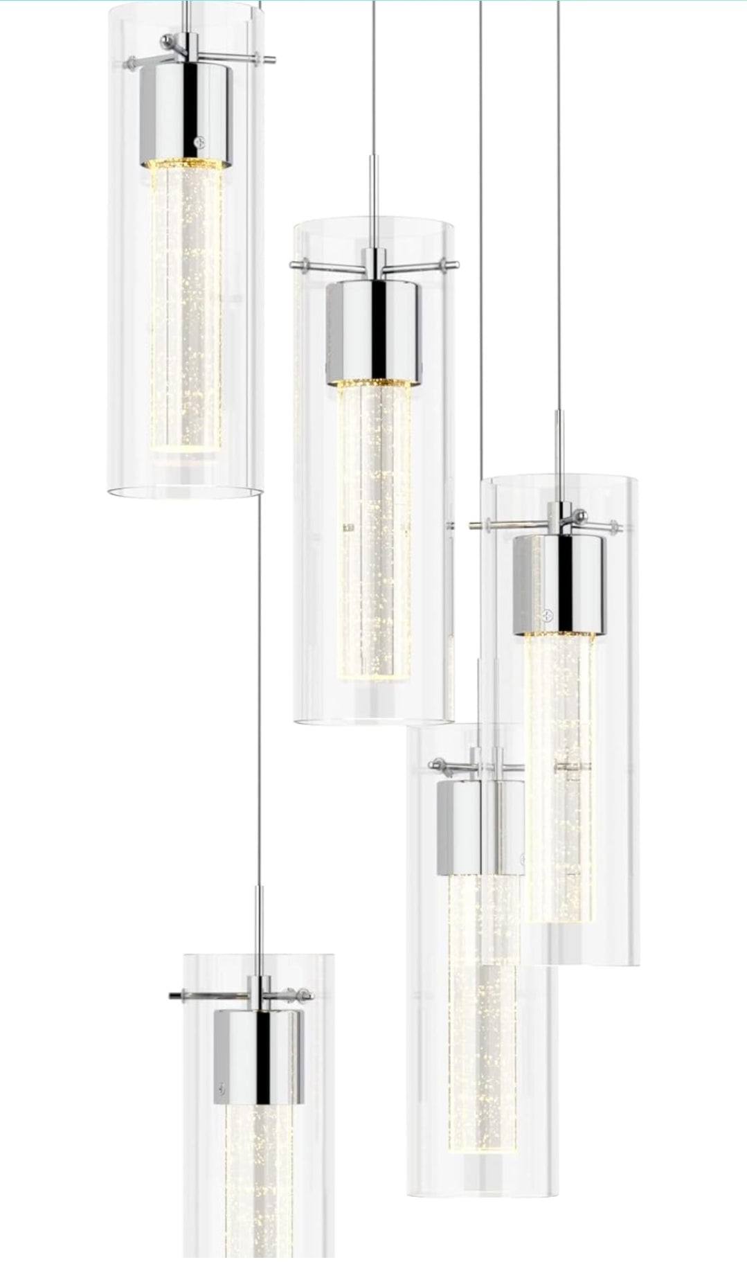 Alice 5-Light Chandelier Pendant Ceiling Light, Integrated Led and Bubble Glass, for Kitchen Island, Hallway, Entryway, Passway, Dining Room, Bedroom, Balcony Living Room