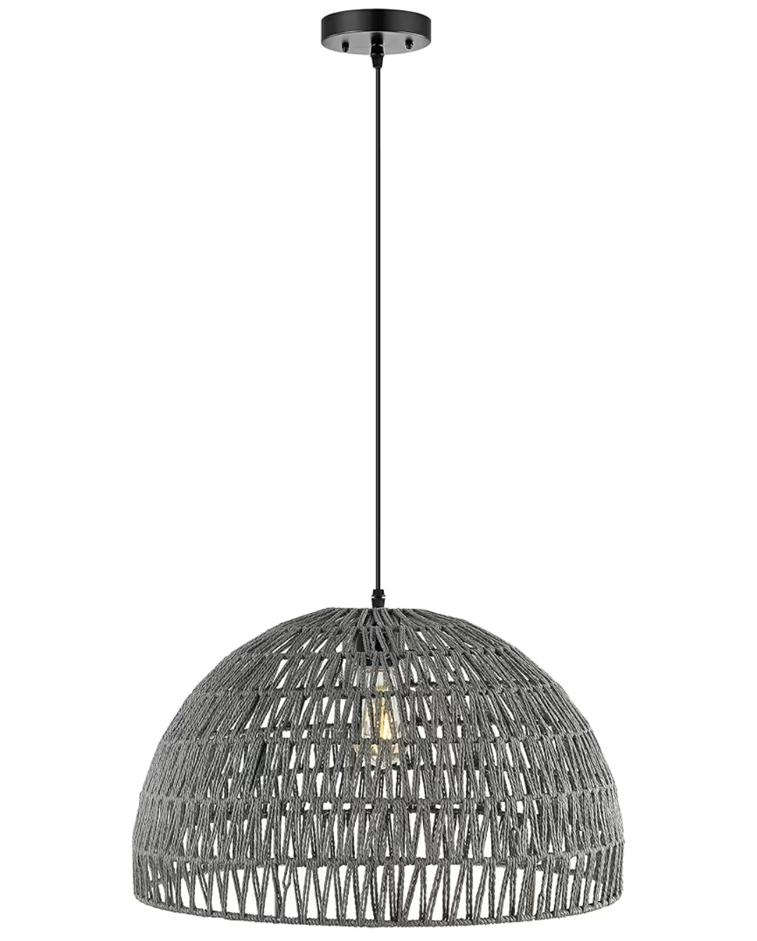 JONATHAN Y JYL6504D Campana 20" 1-Light Bohemian Modern Woven Rattan/Iron LED Pendant Farmhouse Coastal Adjustable Dining Room Living Room Kitchen Island Foyer Bedroom Hallway, Grey/Black