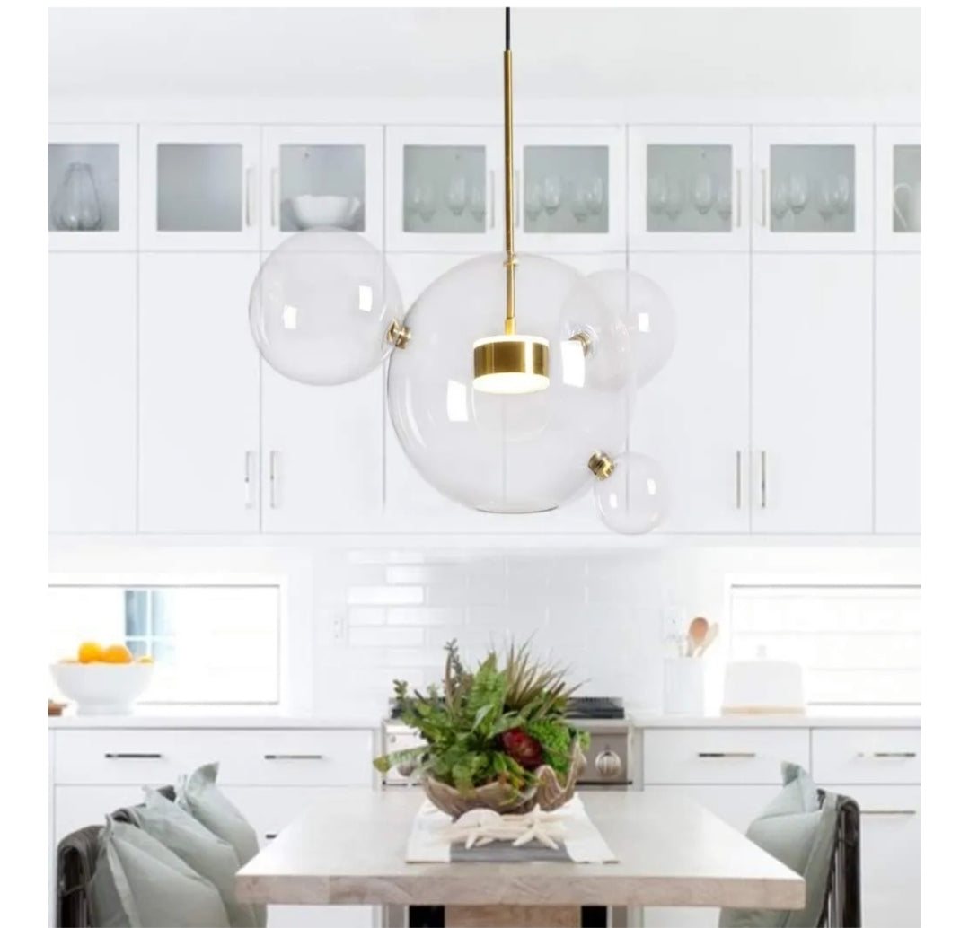 EDISLIVE 21.65“ Modern LED Globe Glass Pendant Chandeliers，Dimmable LED 4 Bubble Clear Glass Globe 3000K-6000K Adjustable Hanging Pendant Light for Kitchen Island Dining Room