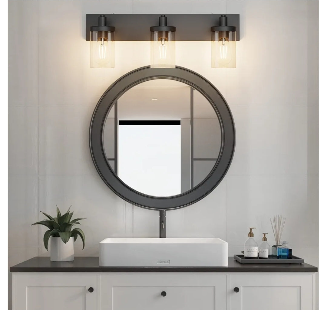 Aipsun Black Vanity Light for Bathroom 3 Light Farmhouse Bathroom Lights Fixtures Over Mirror with Clear Glass Shade(Exclude Bulb)
