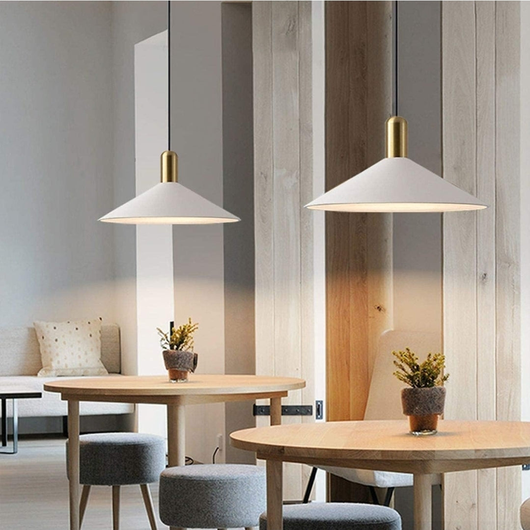 KCO Lighting Modern Cone Pendant Lighting White and Gold Pendant Light Kitchen Island Farmhouse Dome Pendant Light Mid Century Living Room Light Fixture Over Dining Table (White)