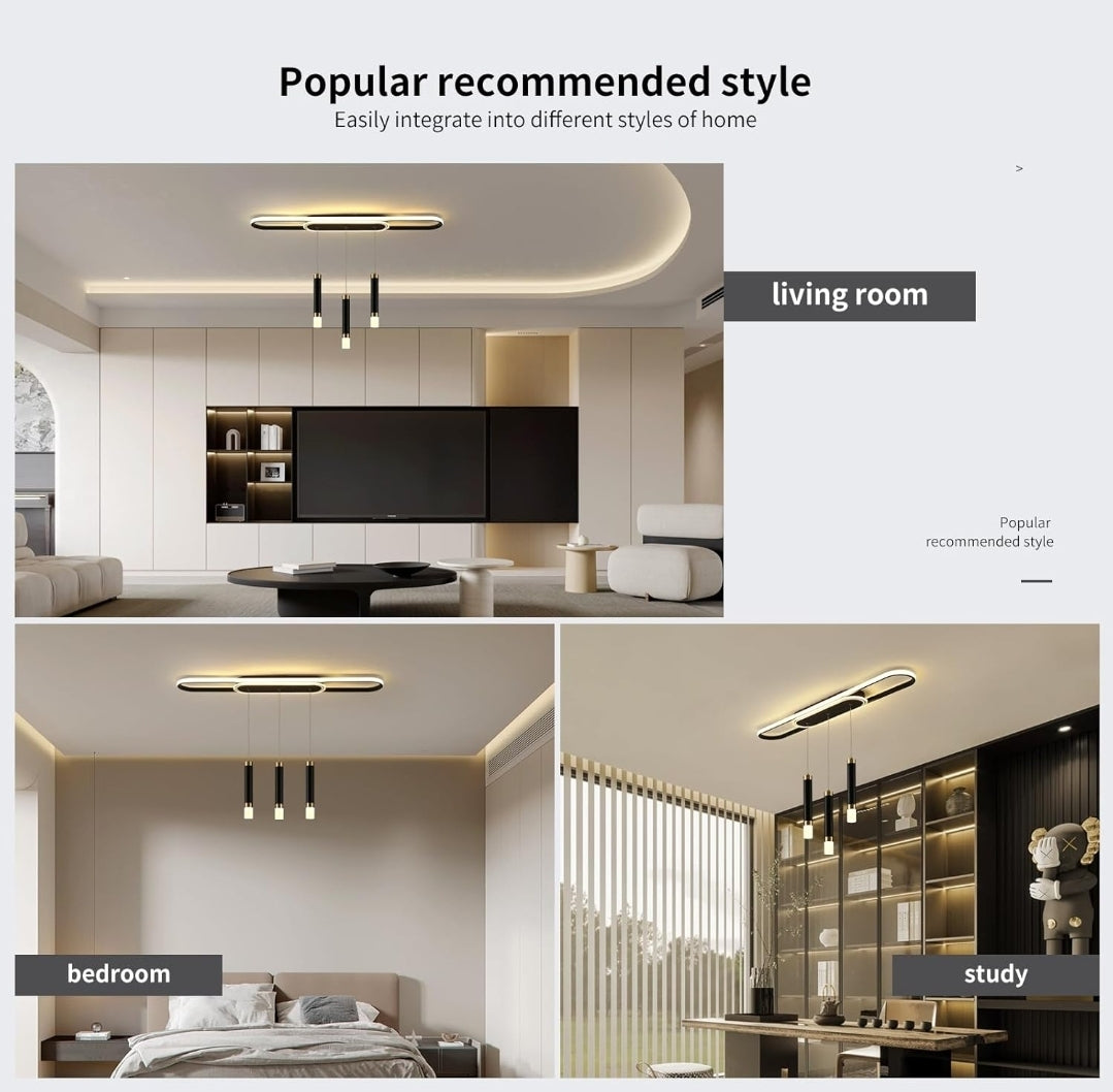 Jaycomey Modern LED Chandelier, Dimmable Acrylic 3-Light Modern Ceiling Pendant Lighting with Remote, Indoor Dining Light Fixture for Kitchen Island Living Room Restaurant Office (62W, Black)