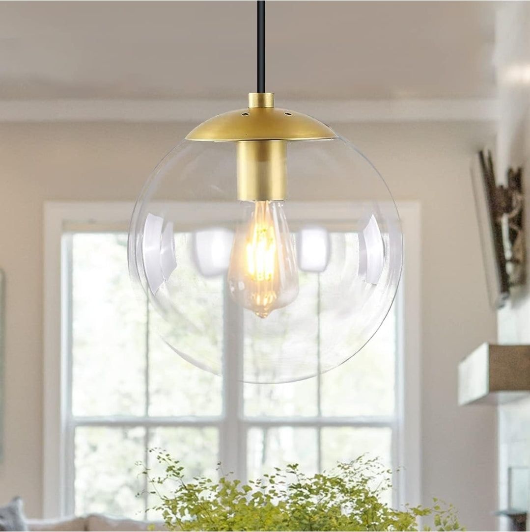 KoKo&Yukina Globe Pendant Lighting for Kitchen Island Mid Century Modern Hanging Light Fixture with Clear Globe Glass Gold Brass Hanging Ceiling Lights for Sink Bathroom Entryway