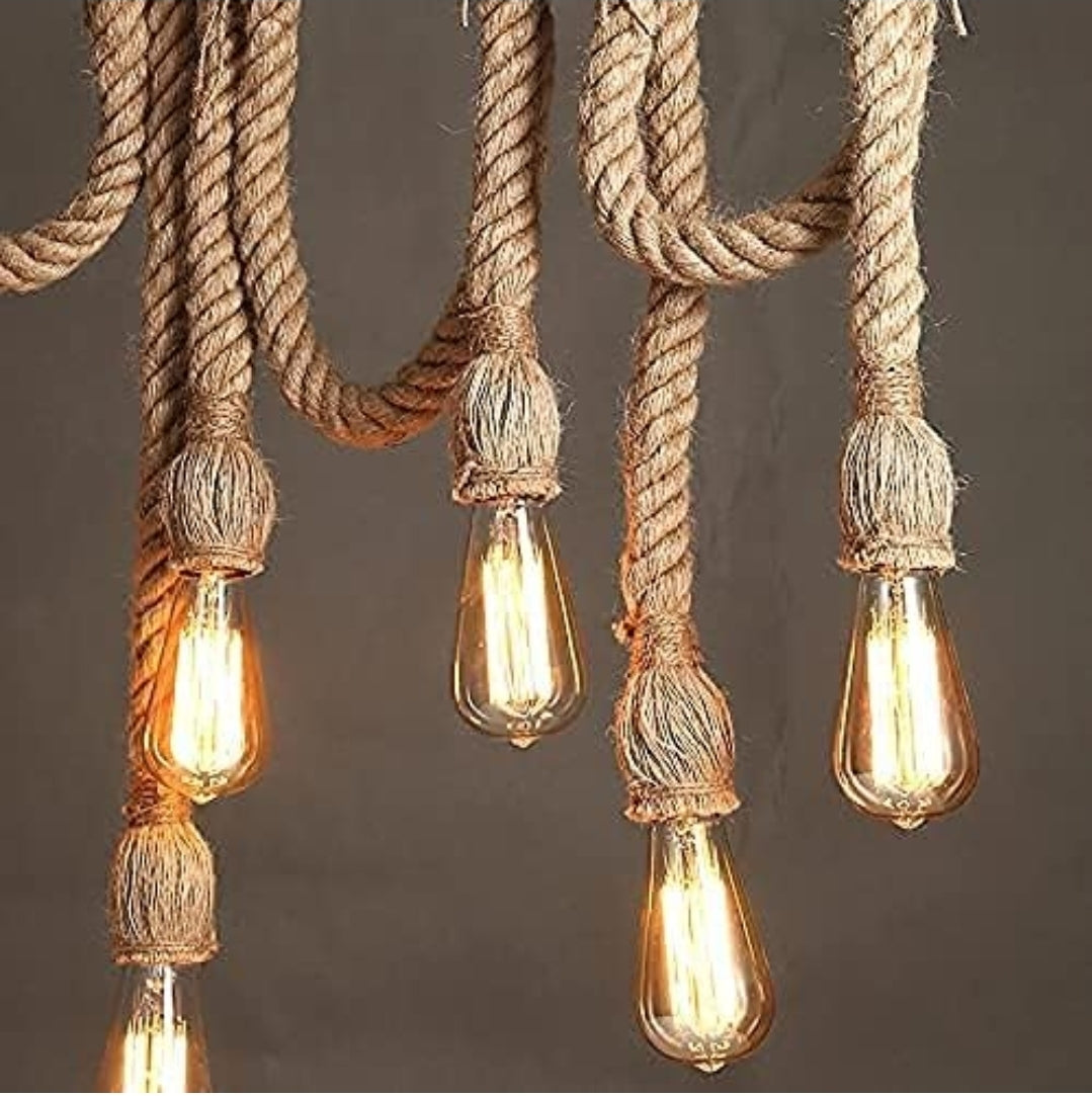 UNITARY Farmhouse Pendant Lights Kitchen Island, Kitchen Light Fixtures, Rustic Dining Room Light Fixture with 6 E26 Bulb Sockets, Black Metal and Bamboo Ceiling Pendant Light Fixtures