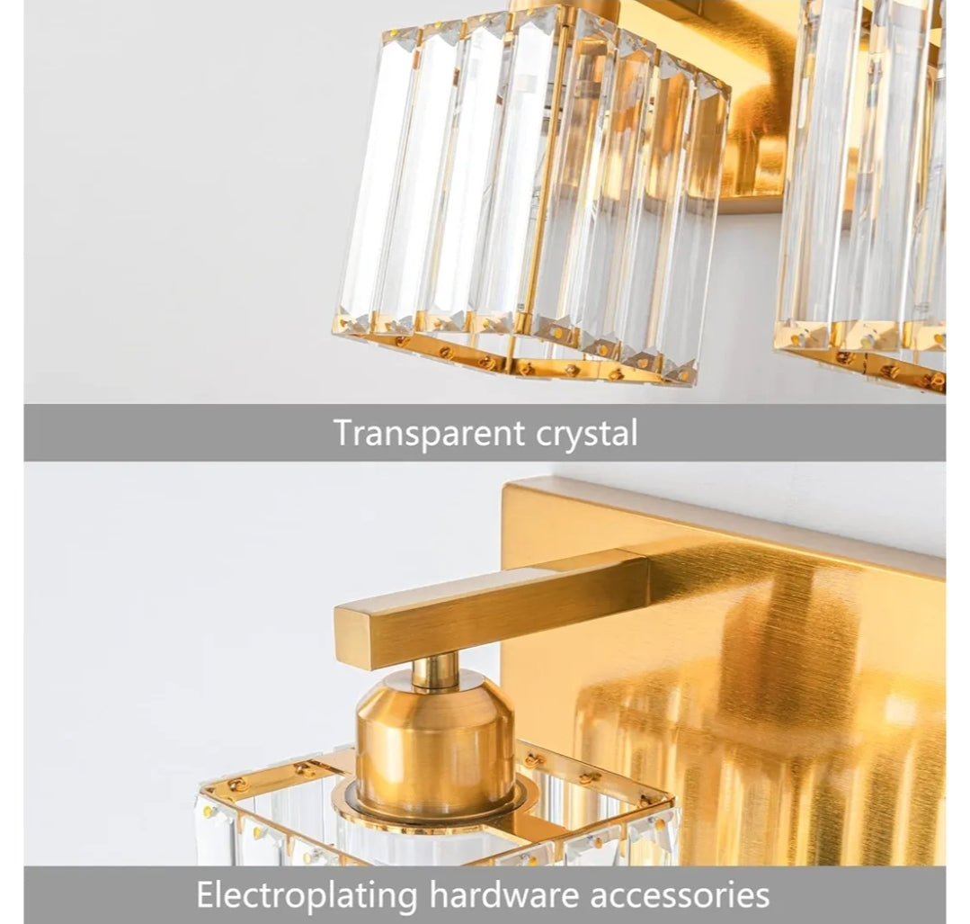 Modern 4-Light Gold Brushed Brass Finish Crystal Bathroom Vanity Light Fixtures