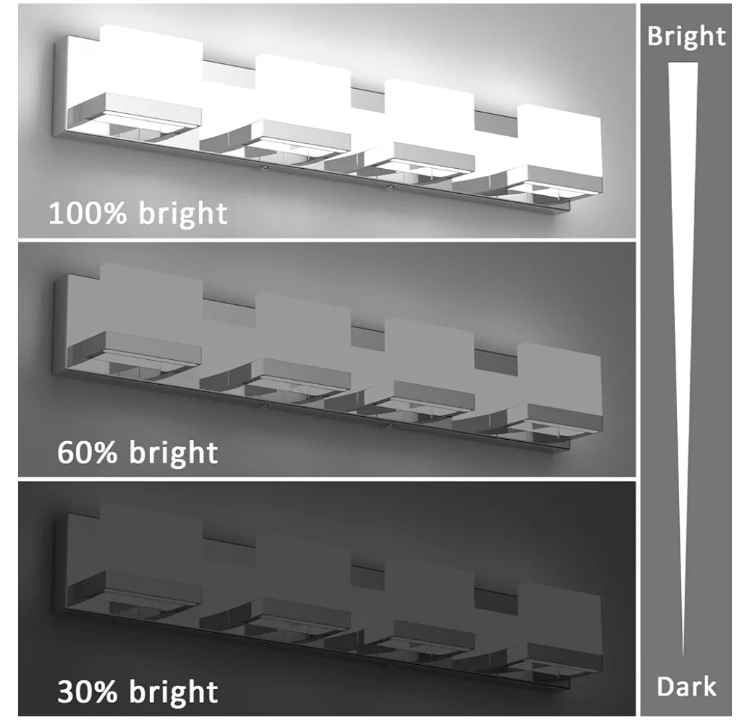 Tipace Dimmable Modern 4 Lights LED Vanity Light for Bathroom Up and Down Chrome Bathroom Wall Light Fixtures Over Mirror(White Light 6000K)