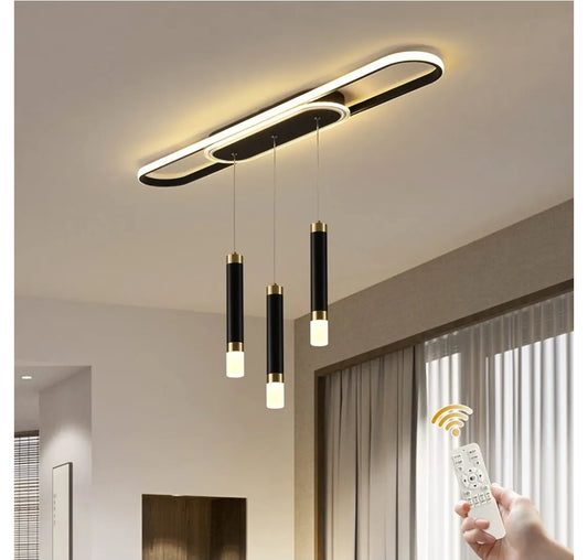 Jaycomey Modern LED Chandelier, Dimmable Acrylic 3-Light Modern Ceiling Pendant Lighting with Remote, Indoor Dining Light Fixture for Kitchen Island Living Room Restaurant Office (62W, Black)