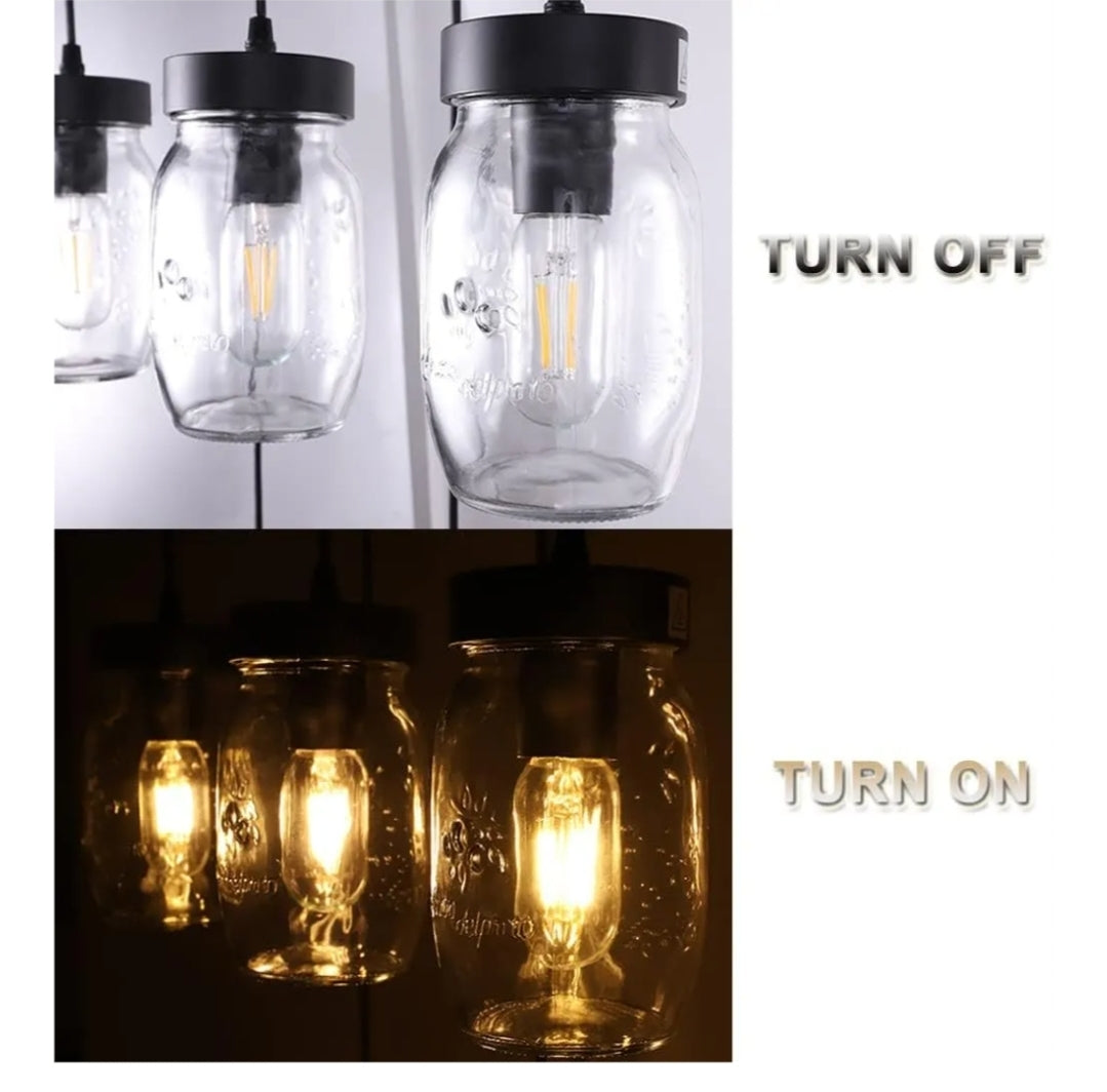Wellmet 8-Light Mason Jar Chandelier for Dining Room, Farmhouse Rustic Linear Cluster Pendant Light Fixture for Living Room, Kitchen Island Lighting, Matte Black Finish with Glass Shades