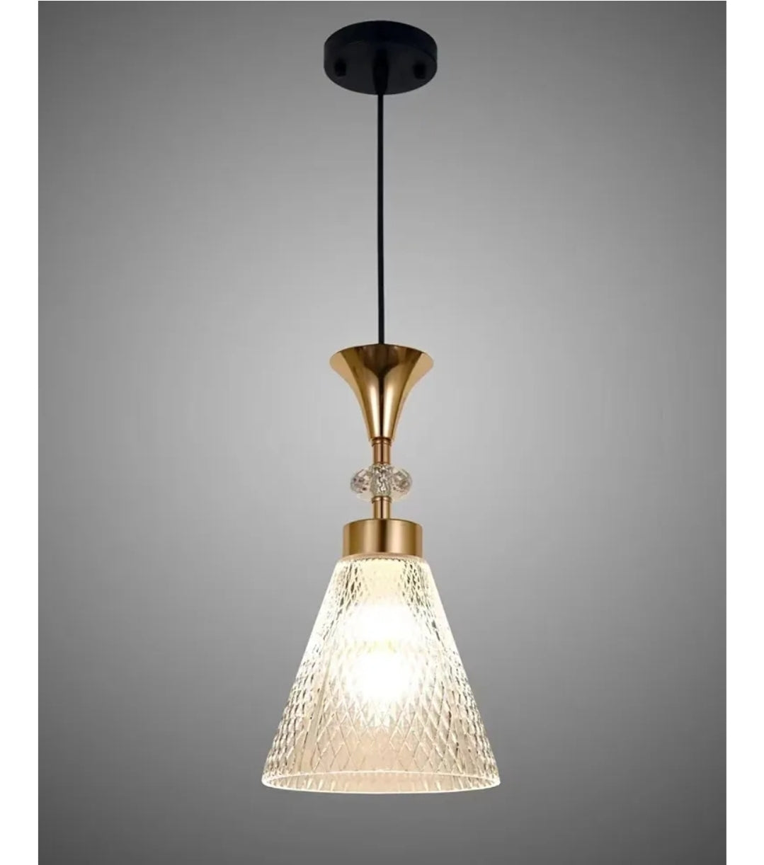 Industrial Pendant Light Fixture, Modern Clear Glass Crystals Shade Pendant Lighting Adjustable Cord for Kitchen Island Dining Room Sink, Black and Gold, 3 Packs