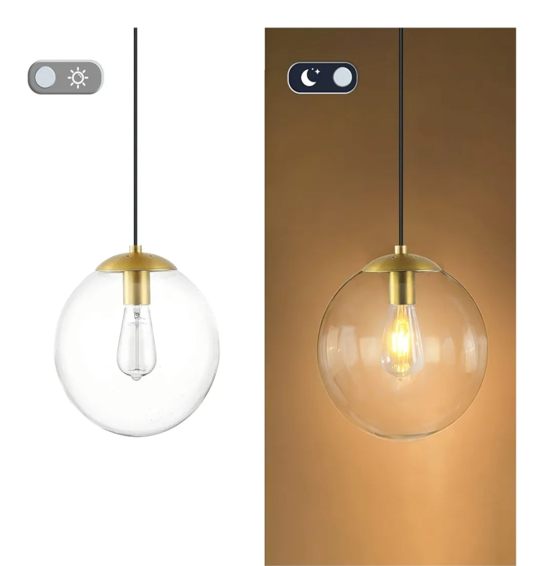 KoKo&Yukina Globe Pendant Lighting for Kitchen Island Mid Century Modern Hanging Light Fixture with Clear Globe Glass Gold Brass Hanging Ceiling Lights for Sink Bathroom Entryway