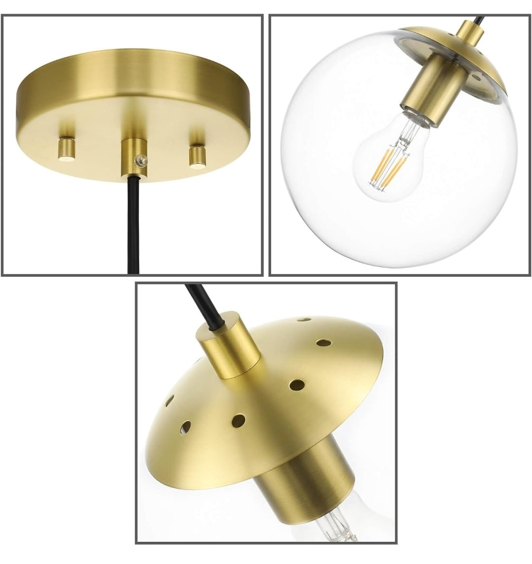 XiNBEi Lighting Globe Pendant Light, Modern Brass Kitchen Island Pendant Lighting with Clear Glass