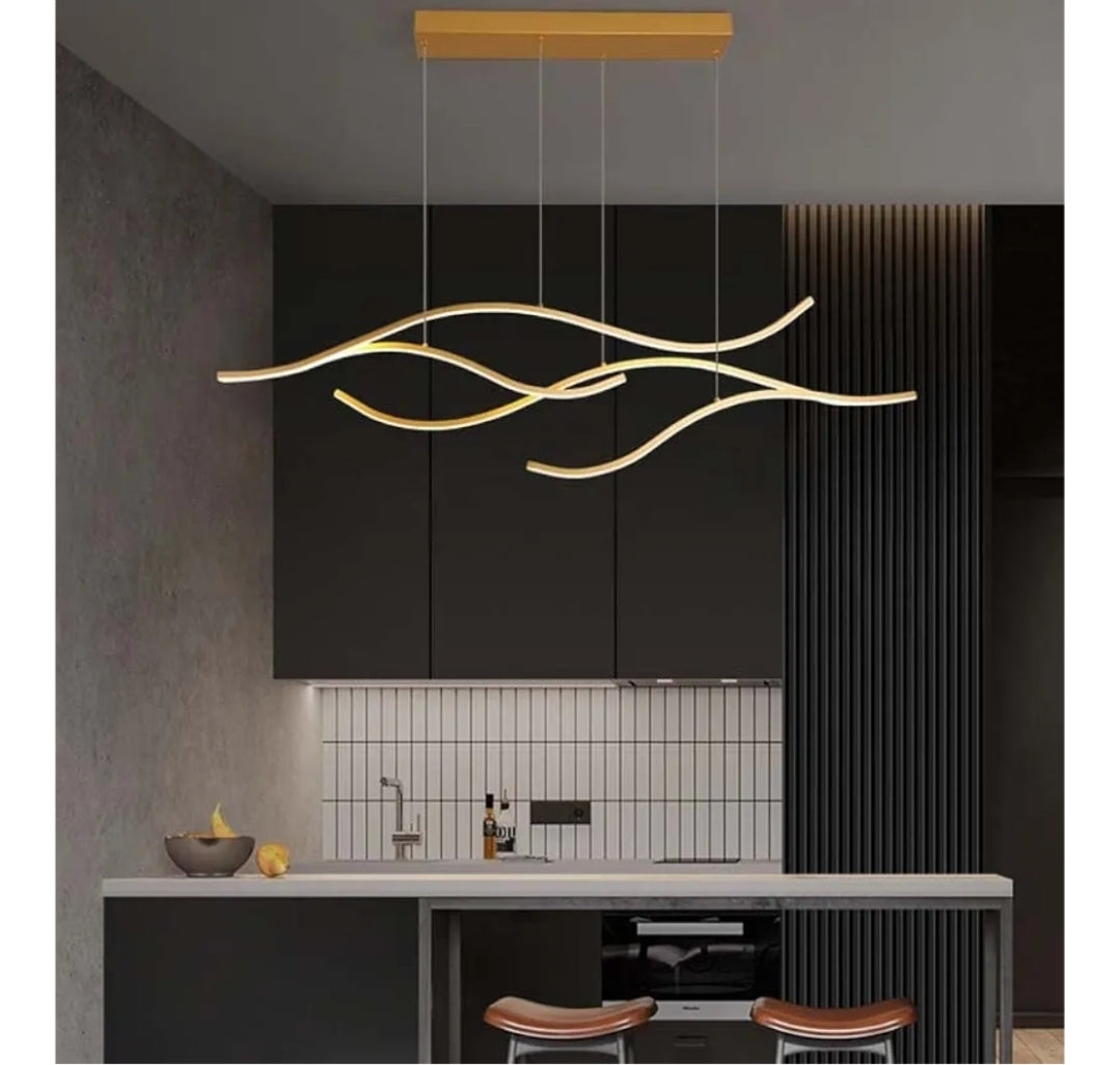 LightInTheBox Modern LED Linear Wave Chandelier - Dimmable Branch Pendant Light for Kitchen Island, Living Room, Dining Room (Gold)