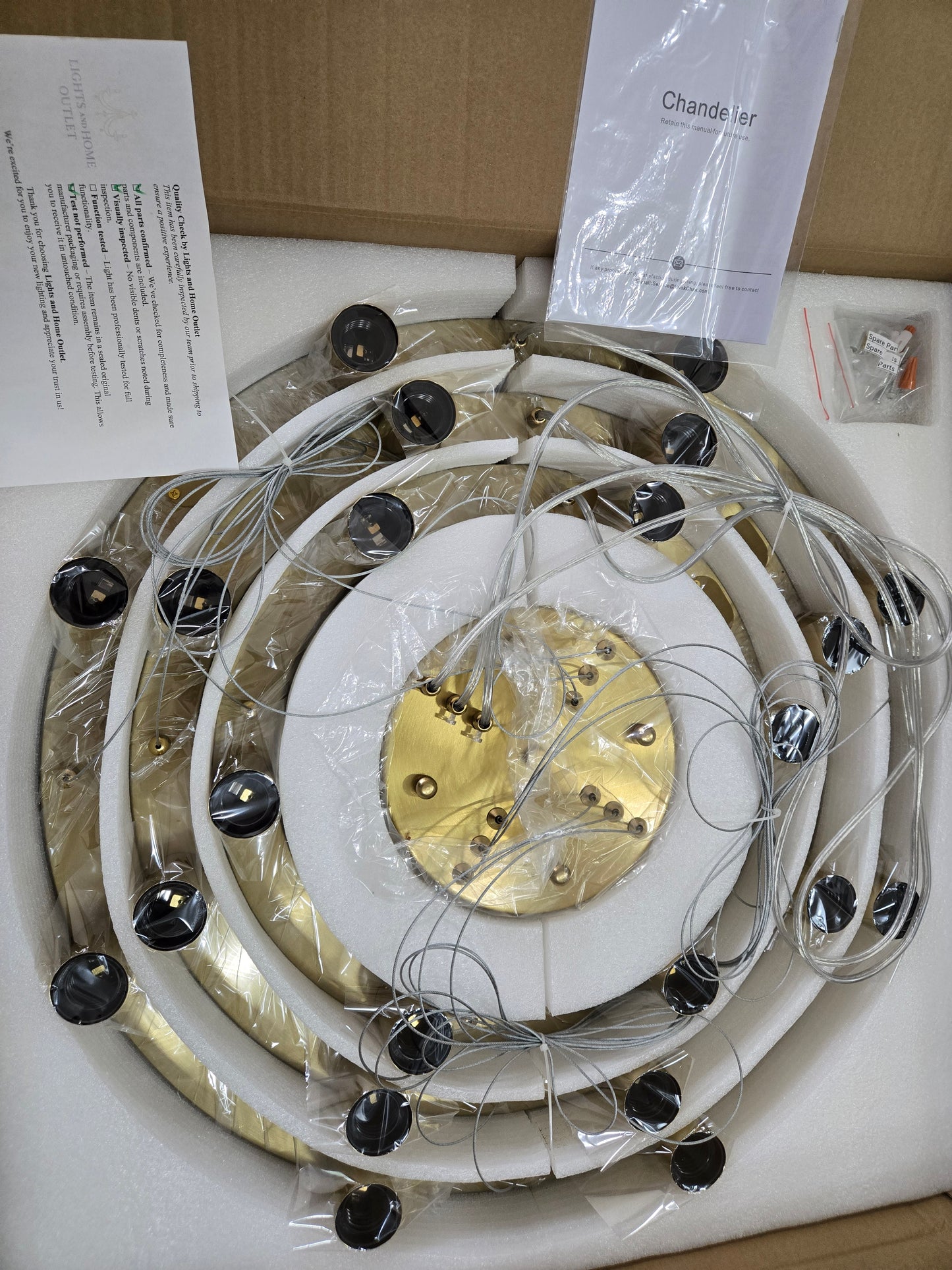 Gold Wagon Wheel Chandelier, 22-Light 24inch Foyer Chandelier High Ceiling Light Fixture 3-Ring Metal Round Chandeliers for Entryway Living Room Bedroom Dining Room