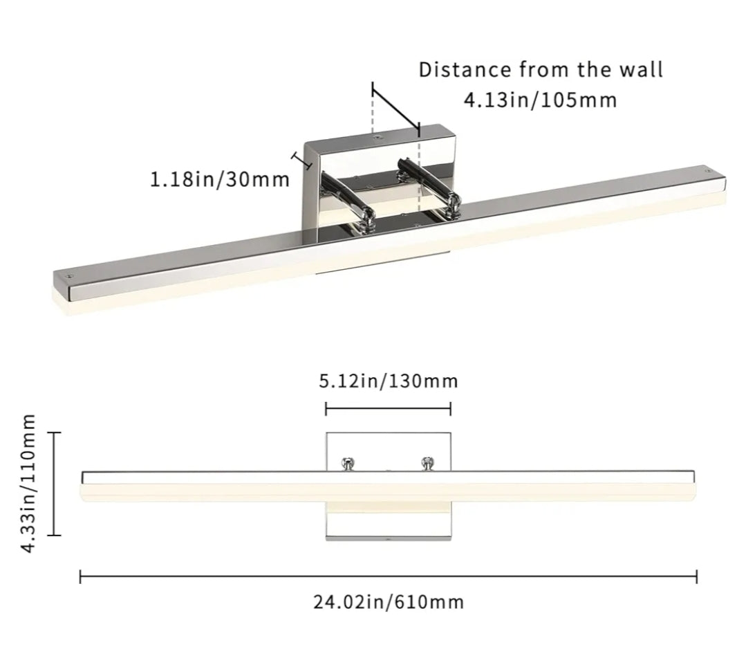 Modern 24" Bathroom Vanity Light Dimmable 14W LED Fixtures for Mirror - Adjustable Chrome 4000K