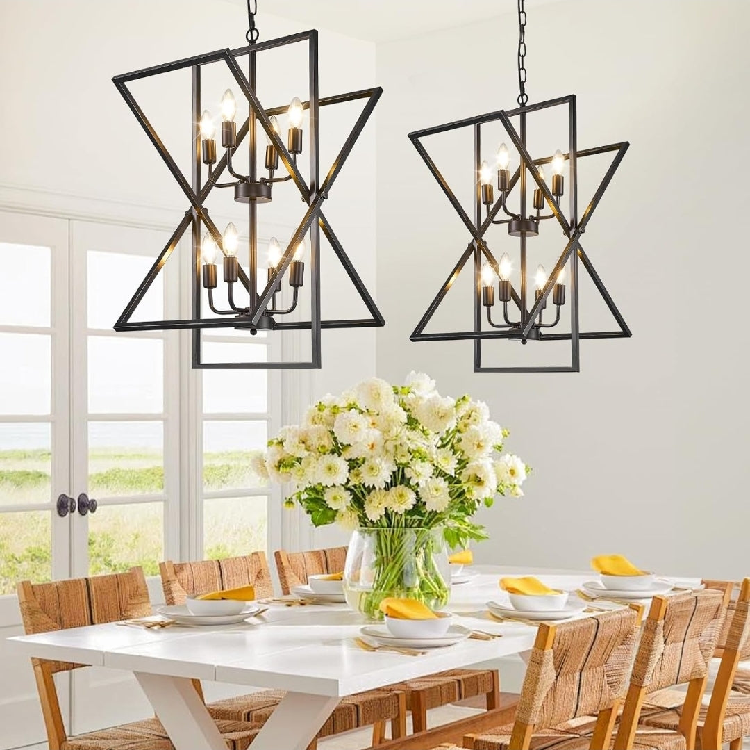 Black Chandelier, 8-Light Industrial Farmhouse Ceiling Pendant Light Fixtures, Modern Foyer Lighting Fixtures, Large Chandeliers for High Ceilings, Pendant Lights Kitchen Island for Staircase,Entryway