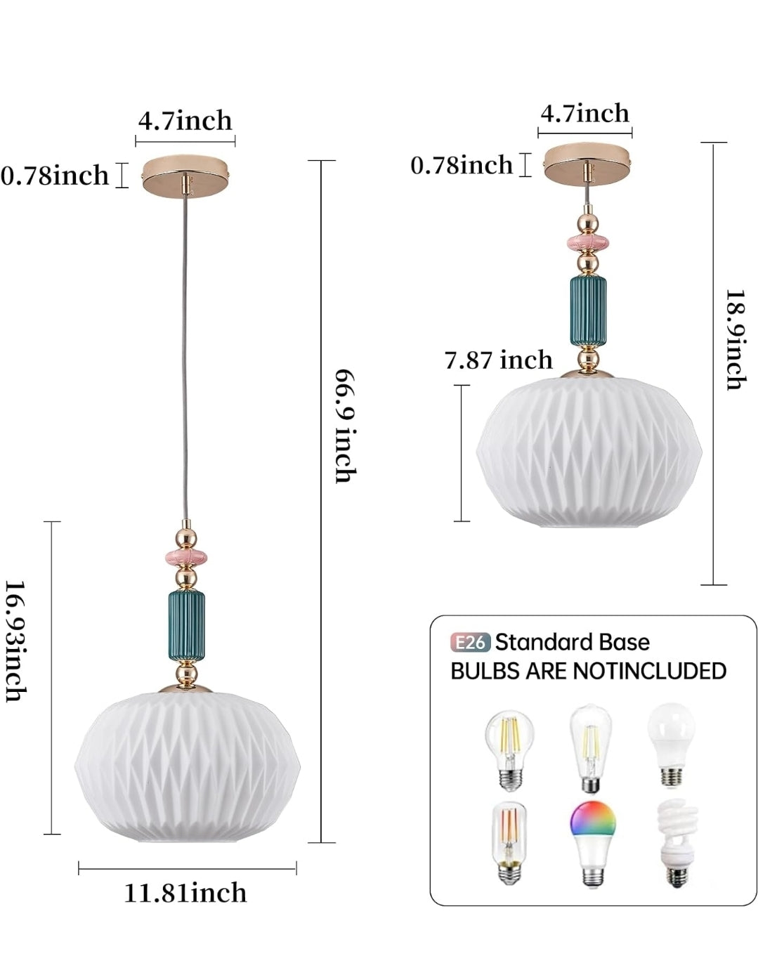Pendant Light Fixture Kitchen Pendant Lighting 11.8 inch Modern Hanging Lamp Milk White Glass Hanging Lights for Island Dining Room Living Room Bedroom