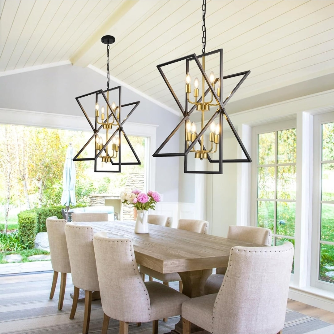 Black and Gold Chandelier, 8-Light Industrial Farmhouse Ceiling Pendant Light Fixtures, Modern Foyer Lighting Fixtures, Large Chandeliers for High Ceilings, Pendant Lights Kitchen Island for Entryway