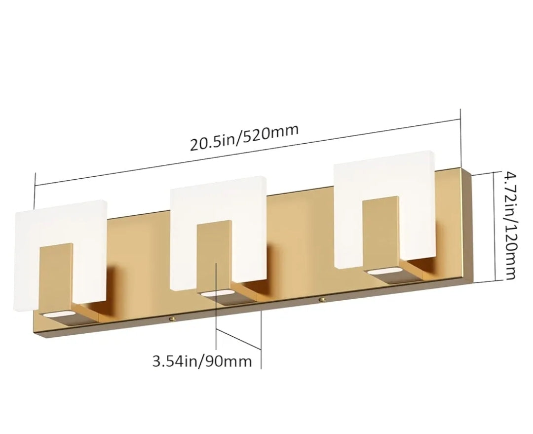 Aipsun Gold Bathroom Vanity Light Fixtures Modern LED 3 Lights Vanity Light for Bathroom Up and Down Wall Light Fixtures 6000K