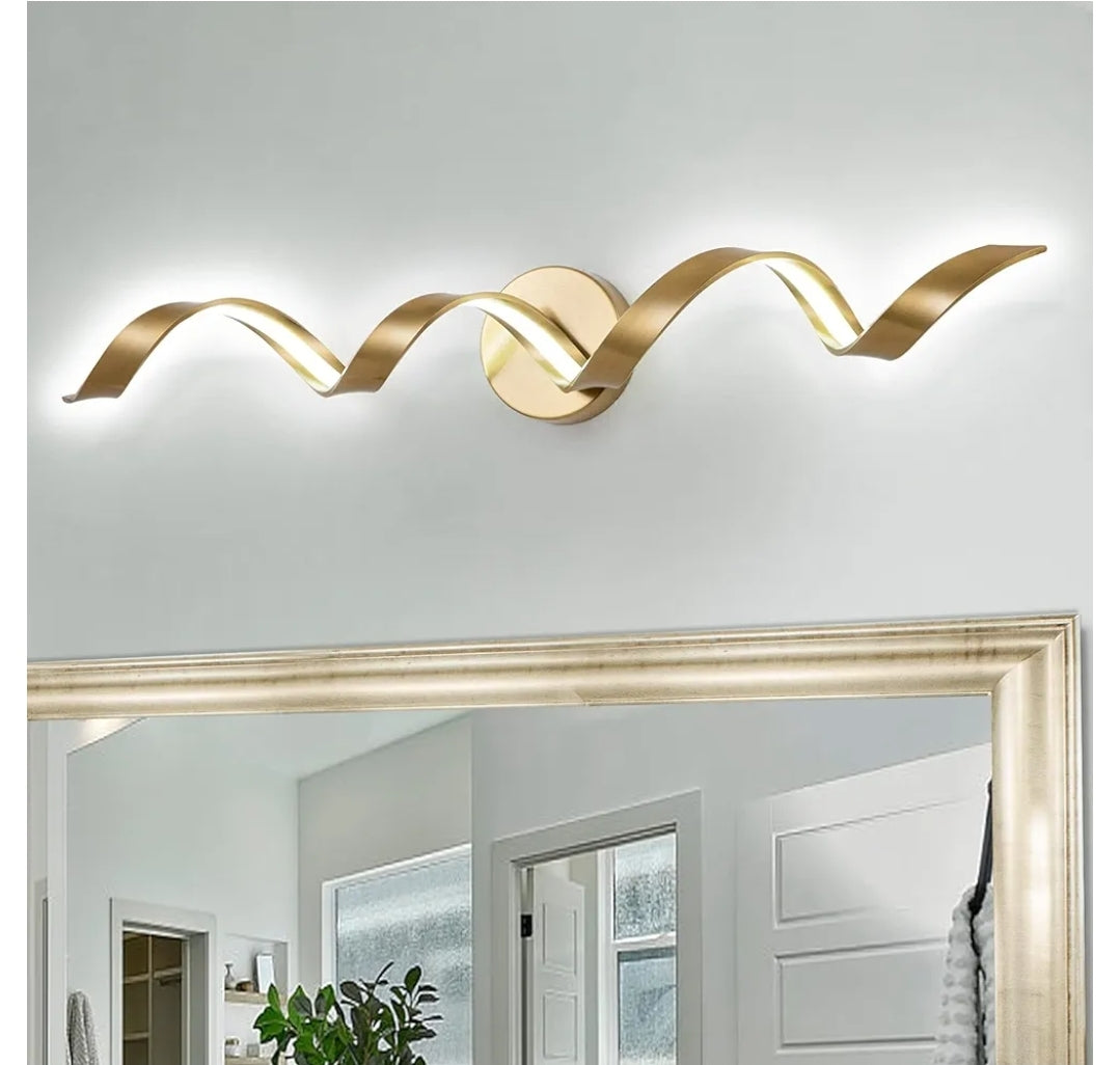 Dimmable Modern LED Bathroom Vanity Light 32 inch, 20W Spiral Design Gold Wall Light Fixtures for Bathroom, Living Room and Hallway, 6000K White Light