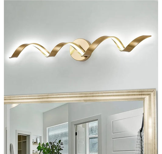Dimmable Modern LED Bathroom Vanity Light 32 inch, 20W Spiral Design Gold Wall Light Fixtures for Bathroom, Living Room and Hallway, 6000K White Light
